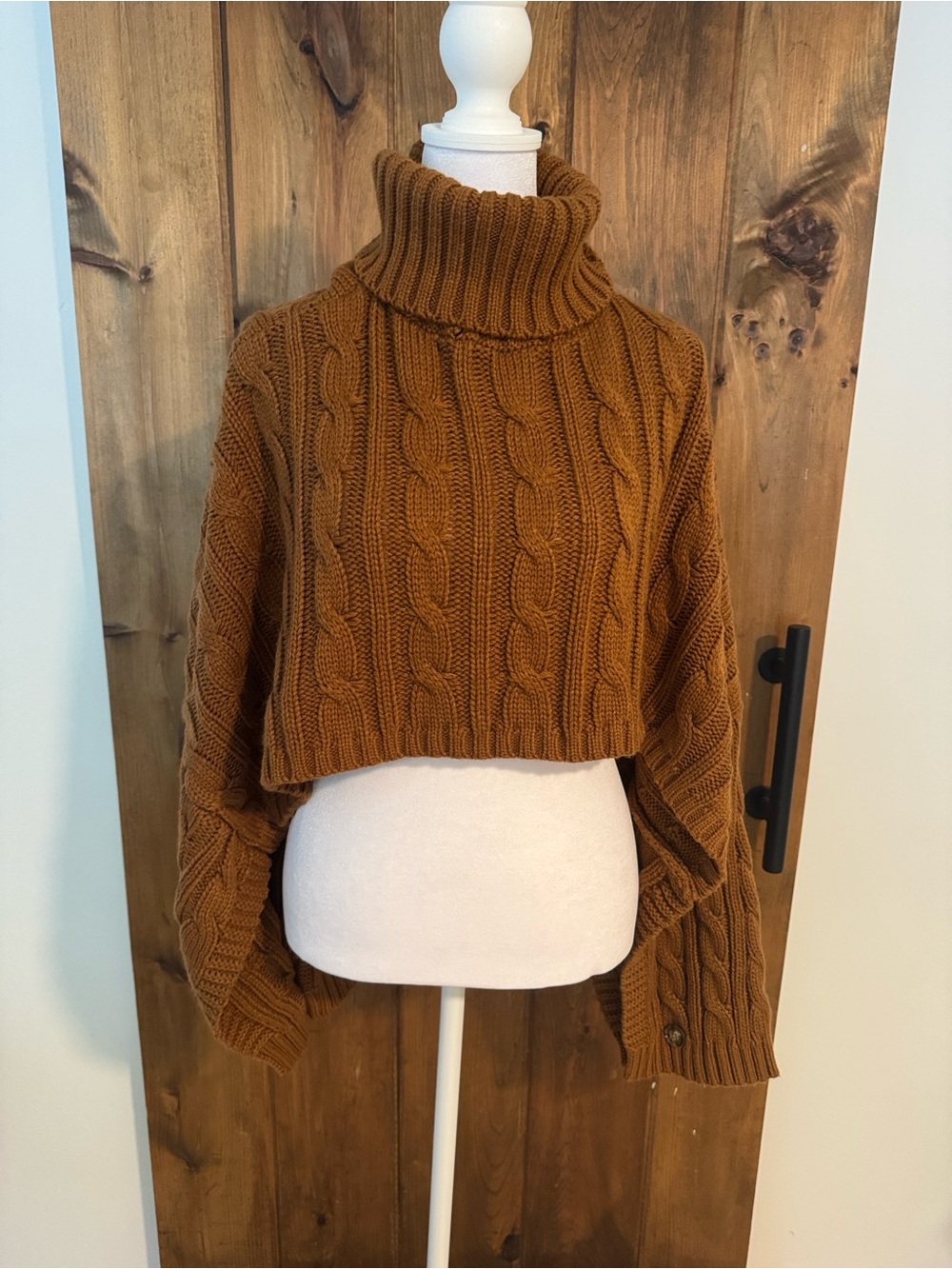 Cropped Cable Knit Wrap Scarf - Mustard